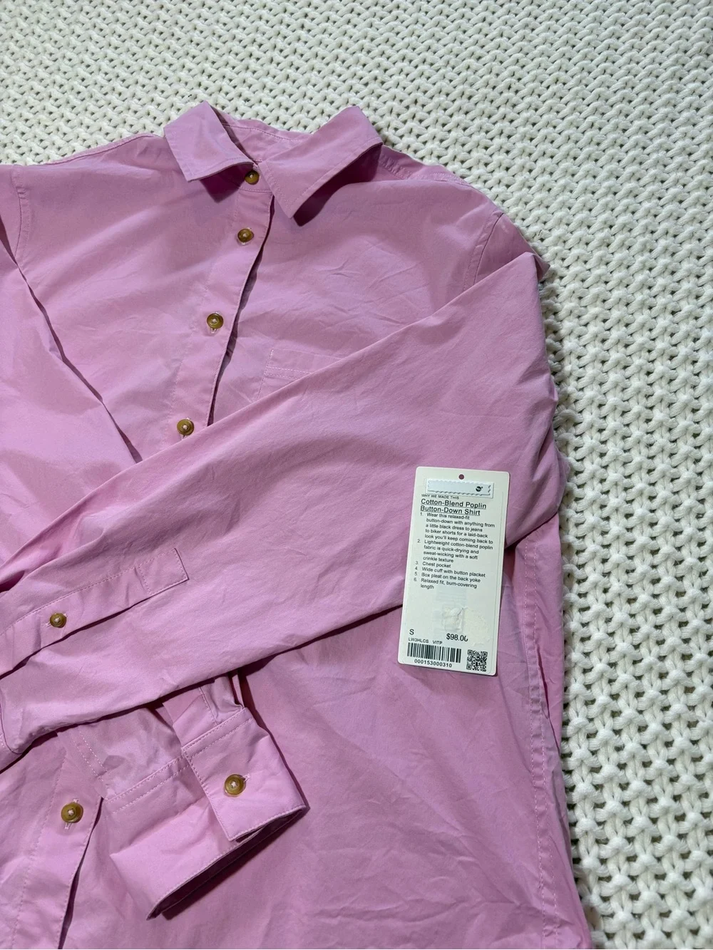 lululemon vita pink cotton blend poplin button down shirt size small